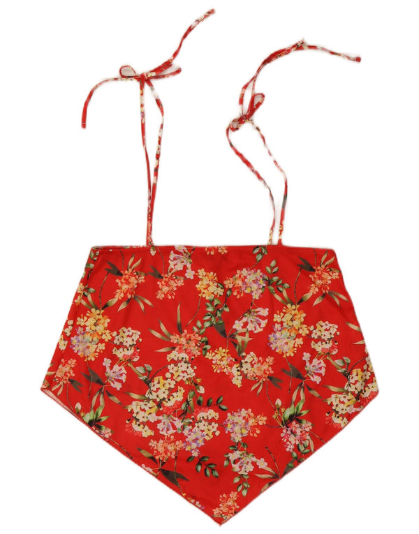 Zara Womens Crop Top UK 10 Small Red Floral Polyester