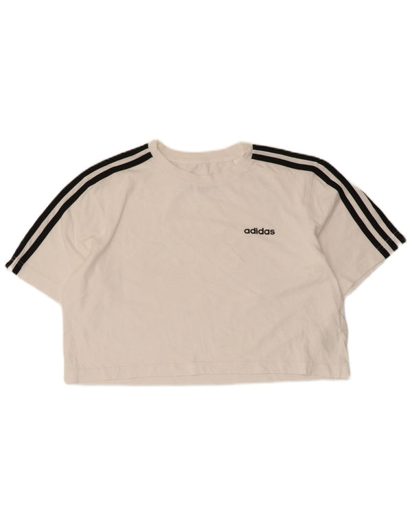 ADIDAS Womens Crop Oversized T-Shirt Top UK 4/6 XS Hvid Bomuld