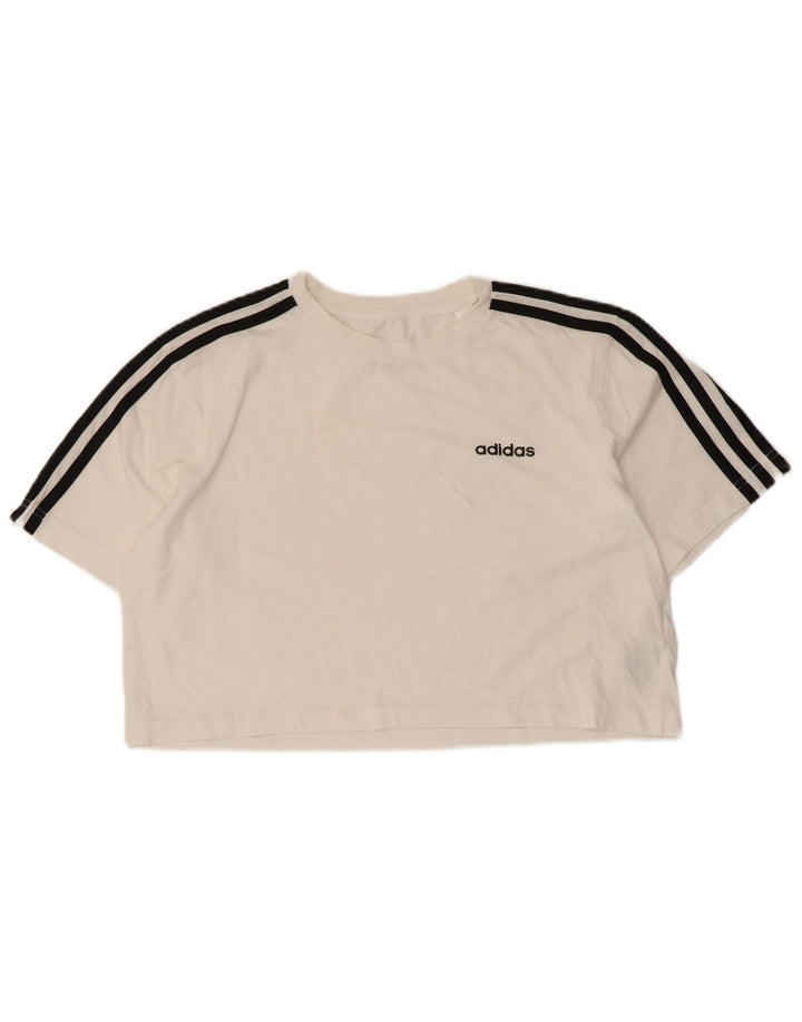 ADIDAS Womens Crop Oversized T-Shirt Top UK 4/6 XS Hvid Bomuld