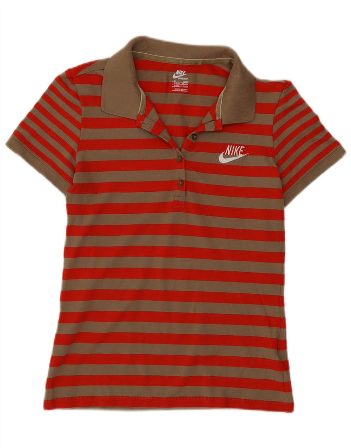 Nike Dame Polo Shirt UK 10/12 Medium Rød Stribet