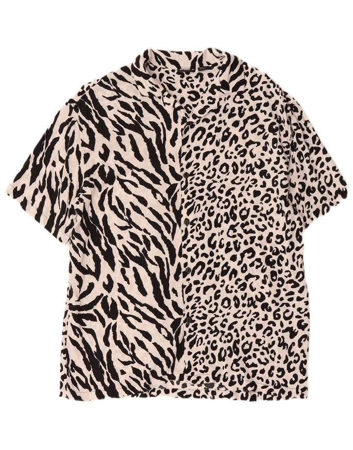 Pull & Bear Herre STWD kortærmet skjorte Stor hvid dyreprint viscose