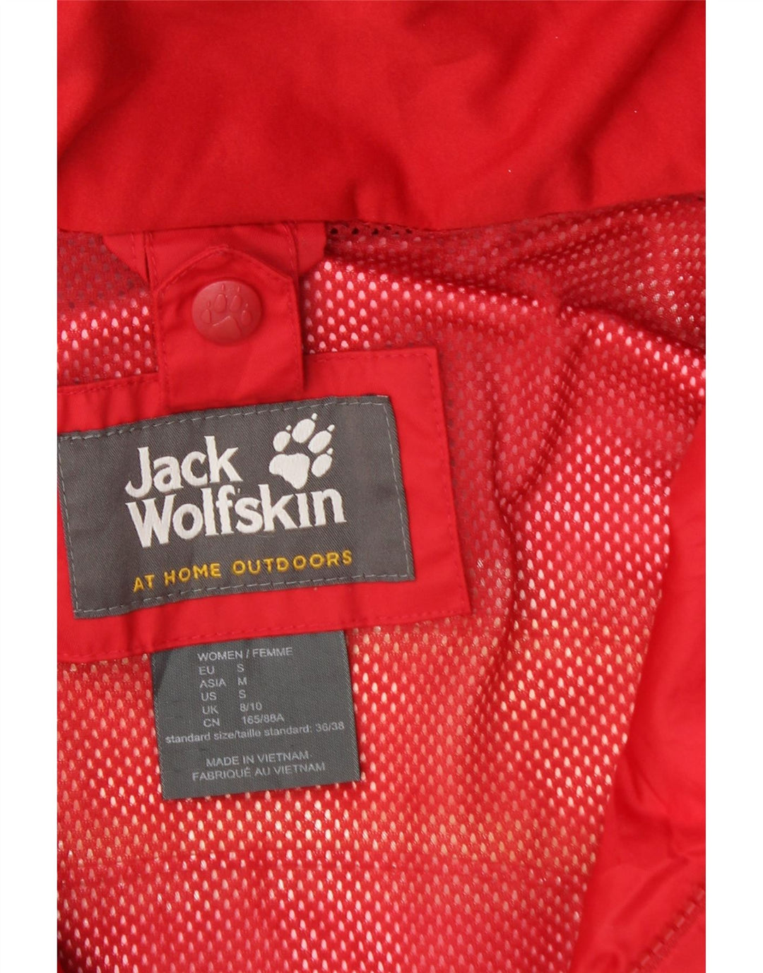 JACK WOLFSKIN Regnjakke med hætte til kvinder UK 8/10 Lille rød polyamid