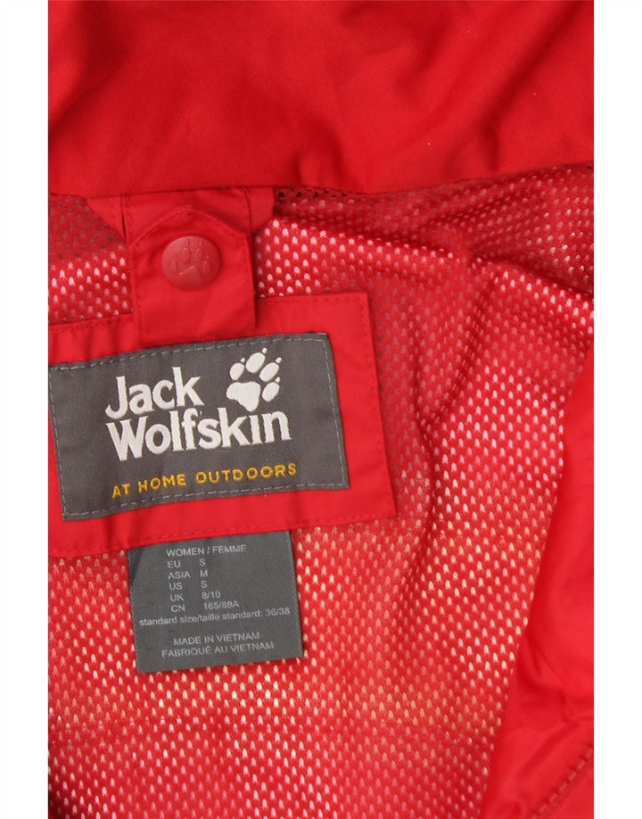 JACK WOLFSKIN Regnjakke med hætte til kvinder UK 8/10 Lille rød polyamid