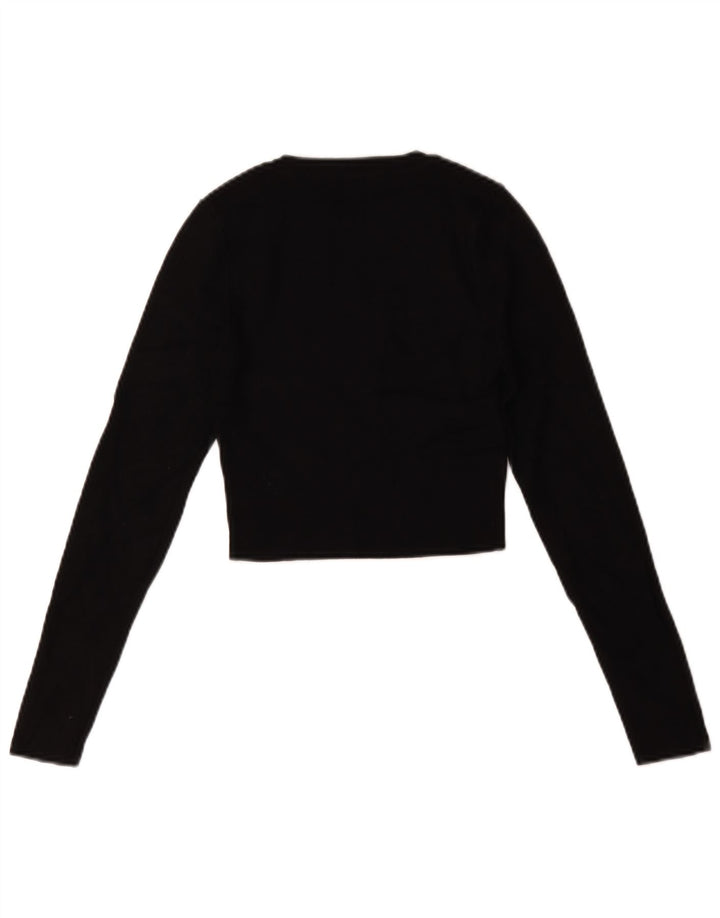 Zara Womens Crop Oversized Top Langærmet UK 10 Small Black Viscose
