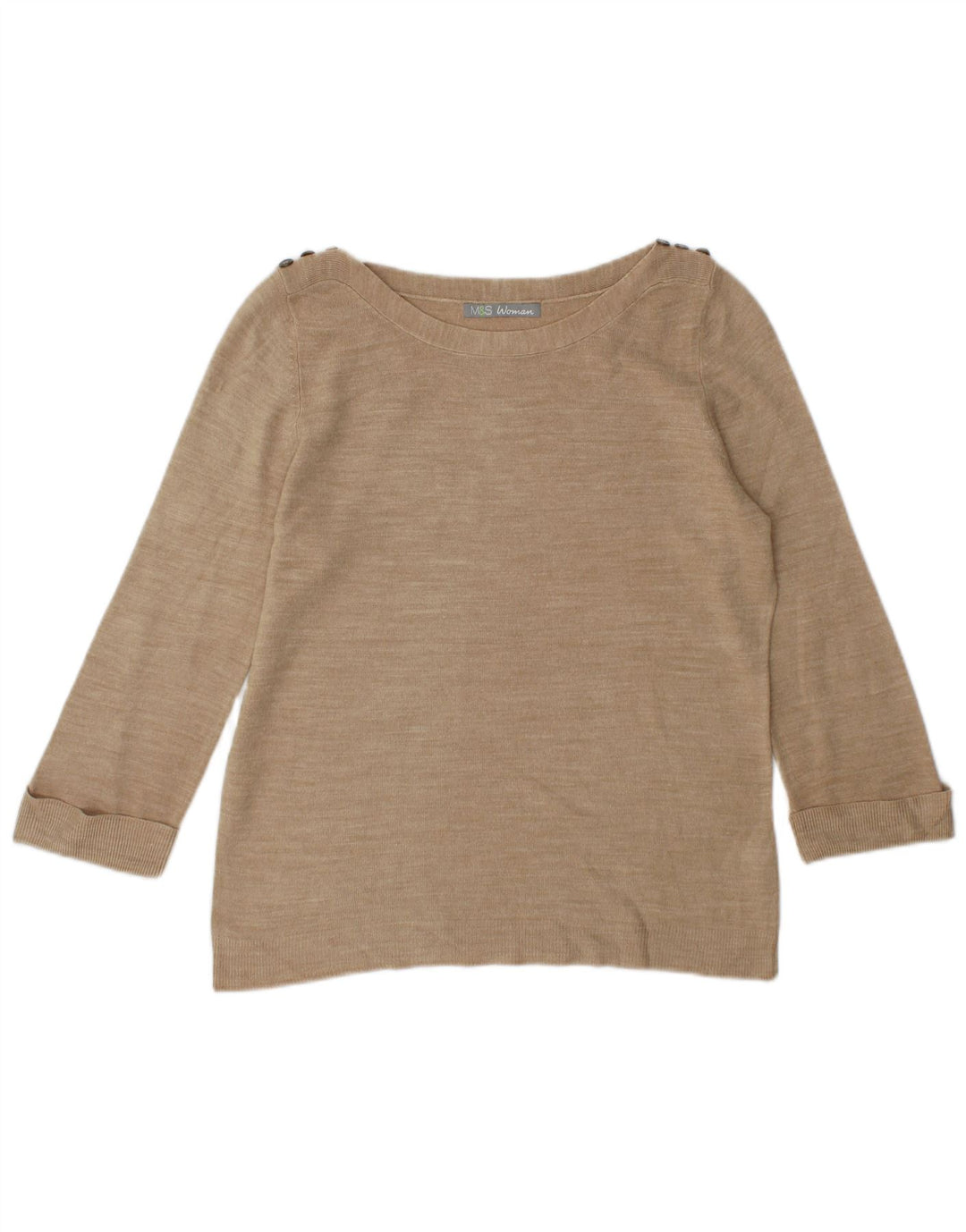 Marks & Spencer Dame Boat Neck Jumper Sweater UK 12 Medium Beige