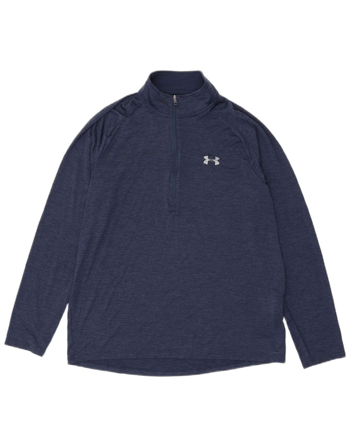 Under Armour Herre Heat Gear Zip Neck Pullover Træningsdragt Top Large Navy Blue