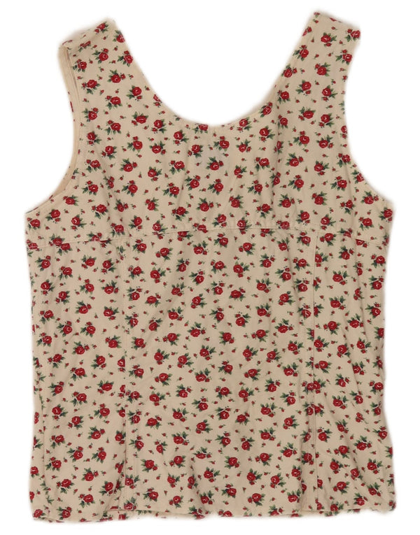 Rifle Womens Crop Ærmeløs skjortebluse UK 14 Large Off White Floral
