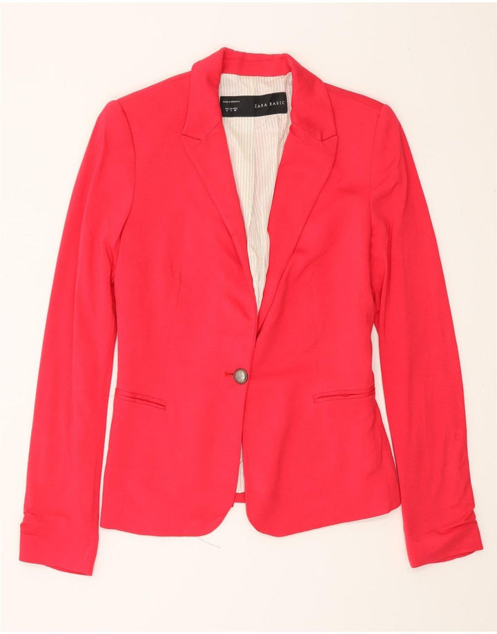 Zara Dame 1 Knap Blazer Jacket UK 10 Small Pink Viscose