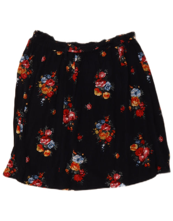 Oasis Dame A-Line nederdel UK 8 Small W26 Navy Blue Floral Viscose