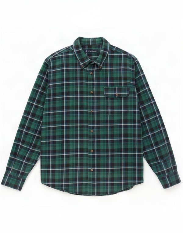 Ben Sherman Herre Flannel Shirt Large Green Check