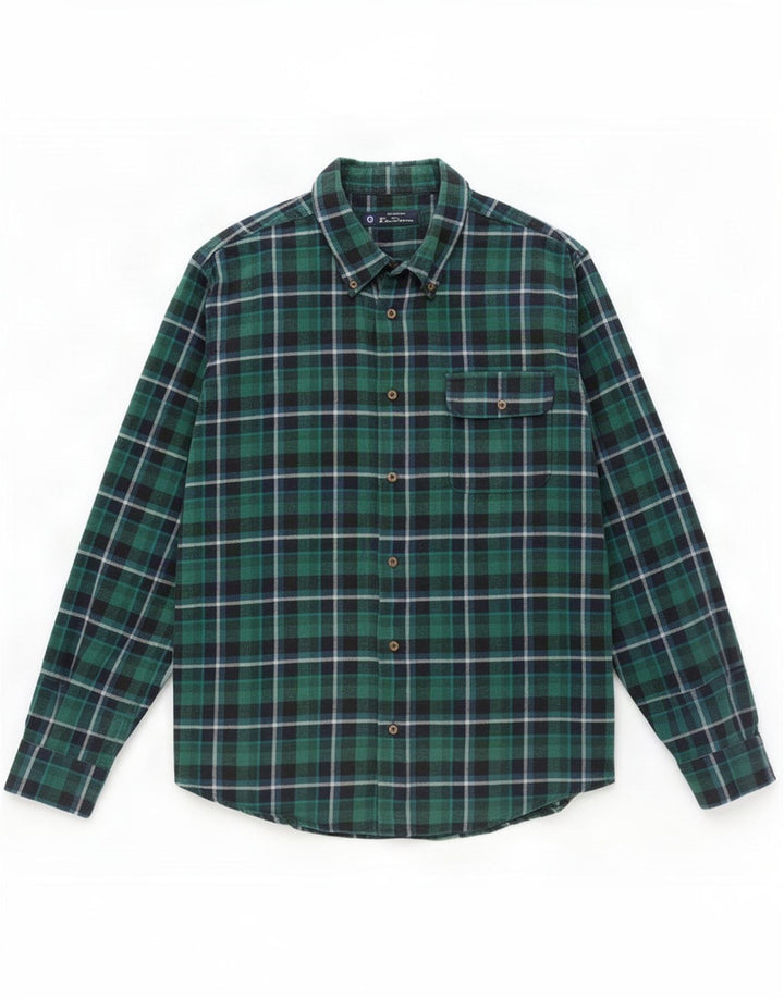 Ben Sherman Herre Flannel Shirt Large Green Check