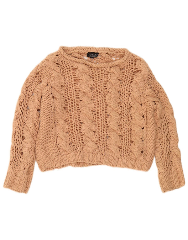 Topshop Dame Oversized Crop Boat Neck Jumper Sweater UK 10 Small Beige