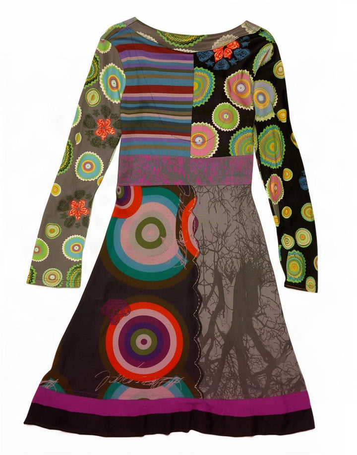 Desigual Kvinders Abstrakt Mønster A-Line Kjole UK 12 Medium Flerfarvet