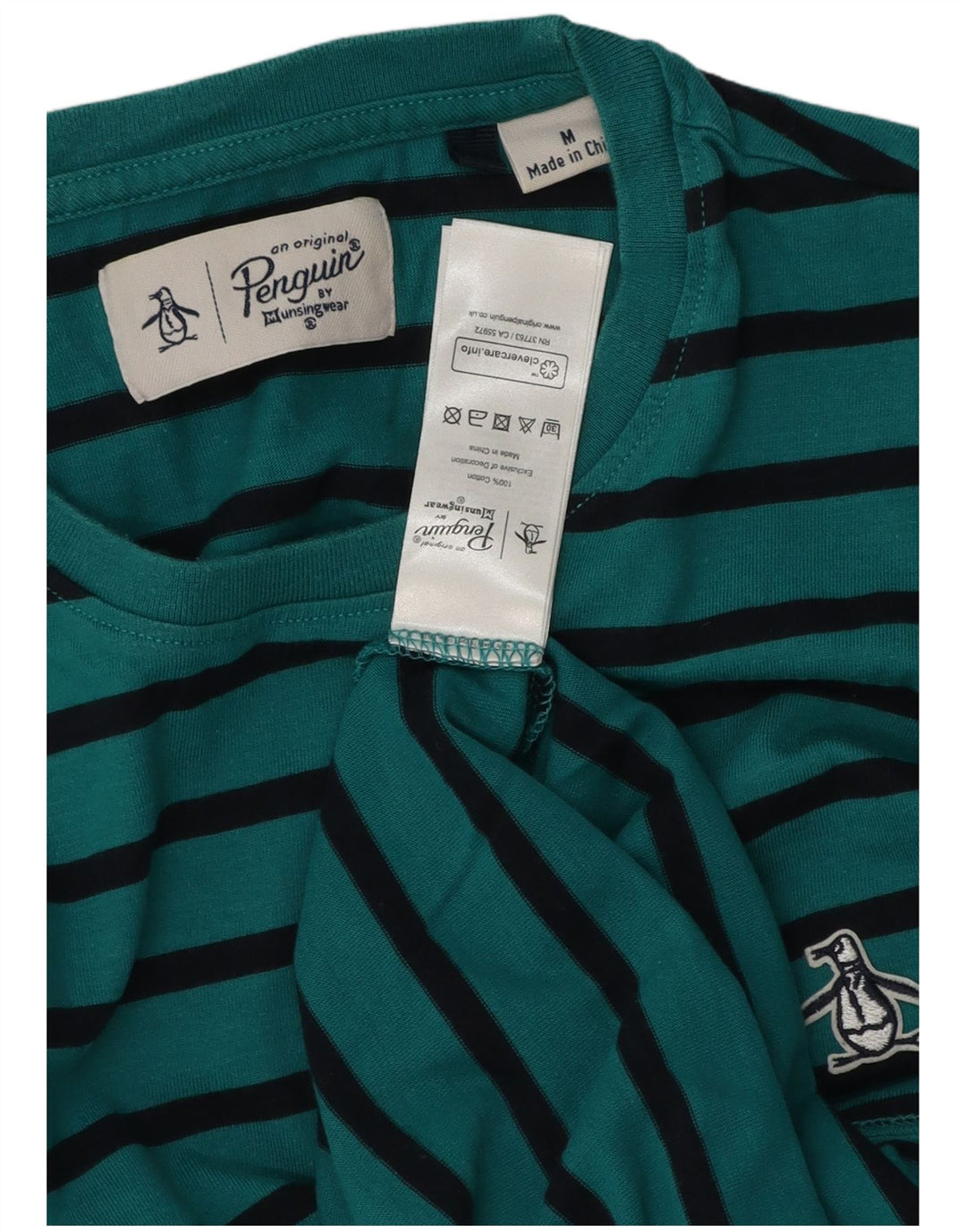 Penguin Herre T-shirt Top mellemgrøn stribet bomuld
