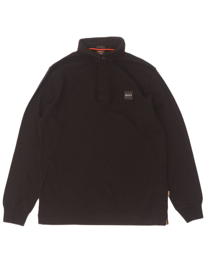 Hugo Boss Langærmet herre poloshirt med normal pasform Medium sort bomuld