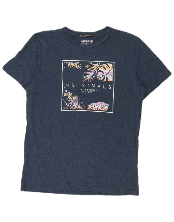 Jack & Jones Mens Graphic T-Shirt Top Large Navy Blue Cotton
