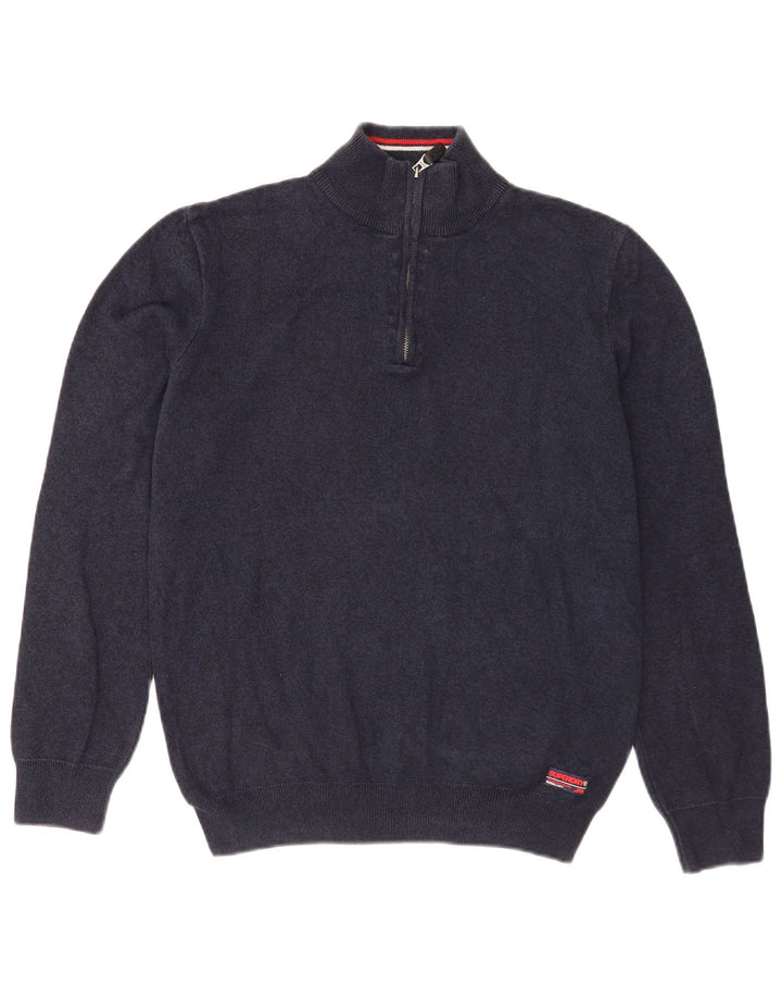 Superdry sweater med lynlås til mænd mellem marineblå bomuld