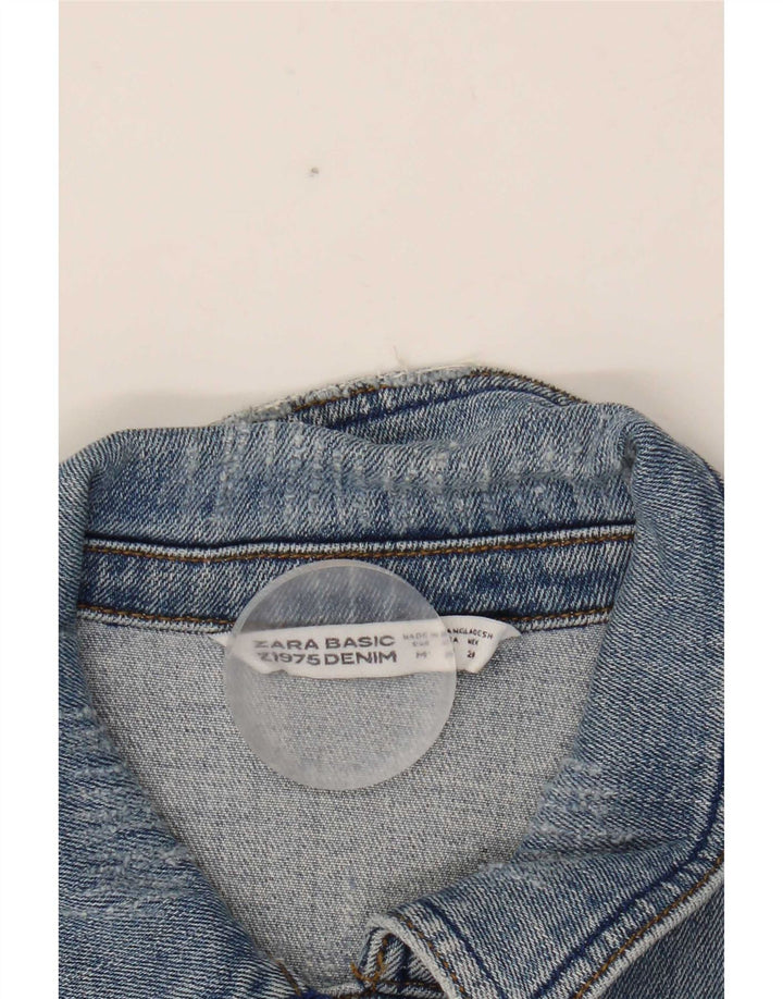 Zara Dame Crop Denim Jacket UK 12 Medium Blue Cotton