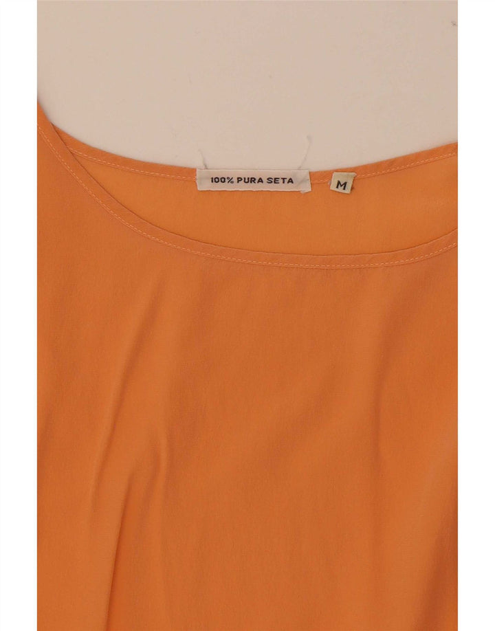 Vintage dame ærmeløs bluse Top UK 14 Medium Orange Silke
