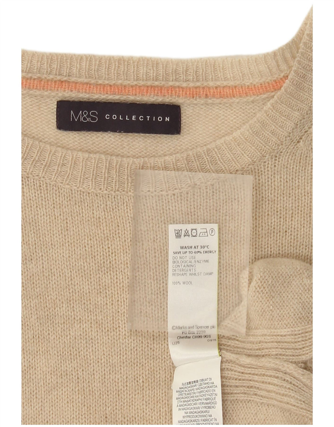 Marks & Spencer Dame Boat Neck Jumper Sweater UK 14 Stor Beige Uld