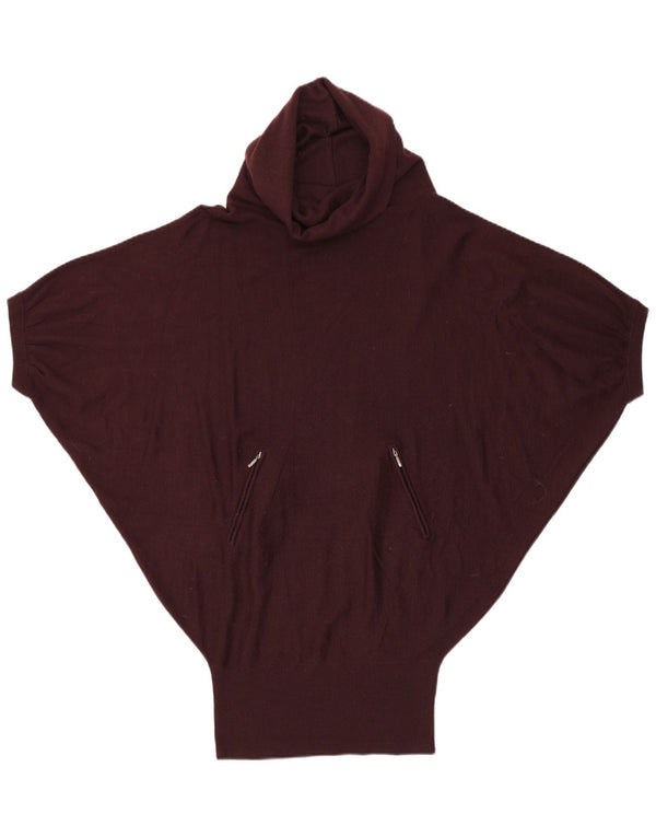 MINT FLØJEL Dame Batwing Roll Neck Jumper Sweater UK 14 Large Burgundy