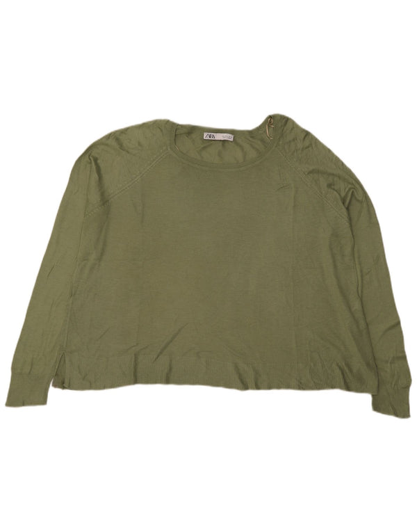 Zara Womens Oversized Boat Neck Jumper Sweater UK 16 Large Green Viscose