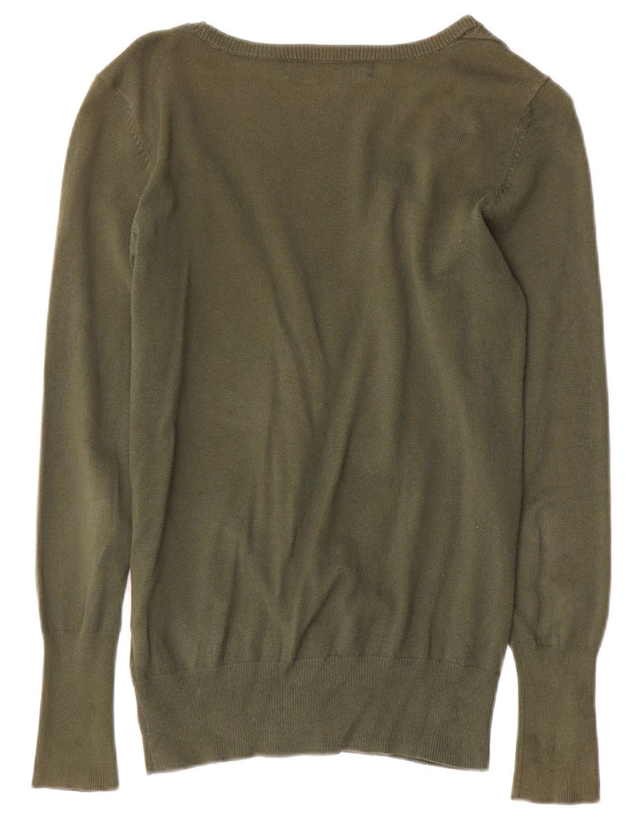 Zara Dame Cardigan Sweater UK 12 Medium Khaki Bomuld