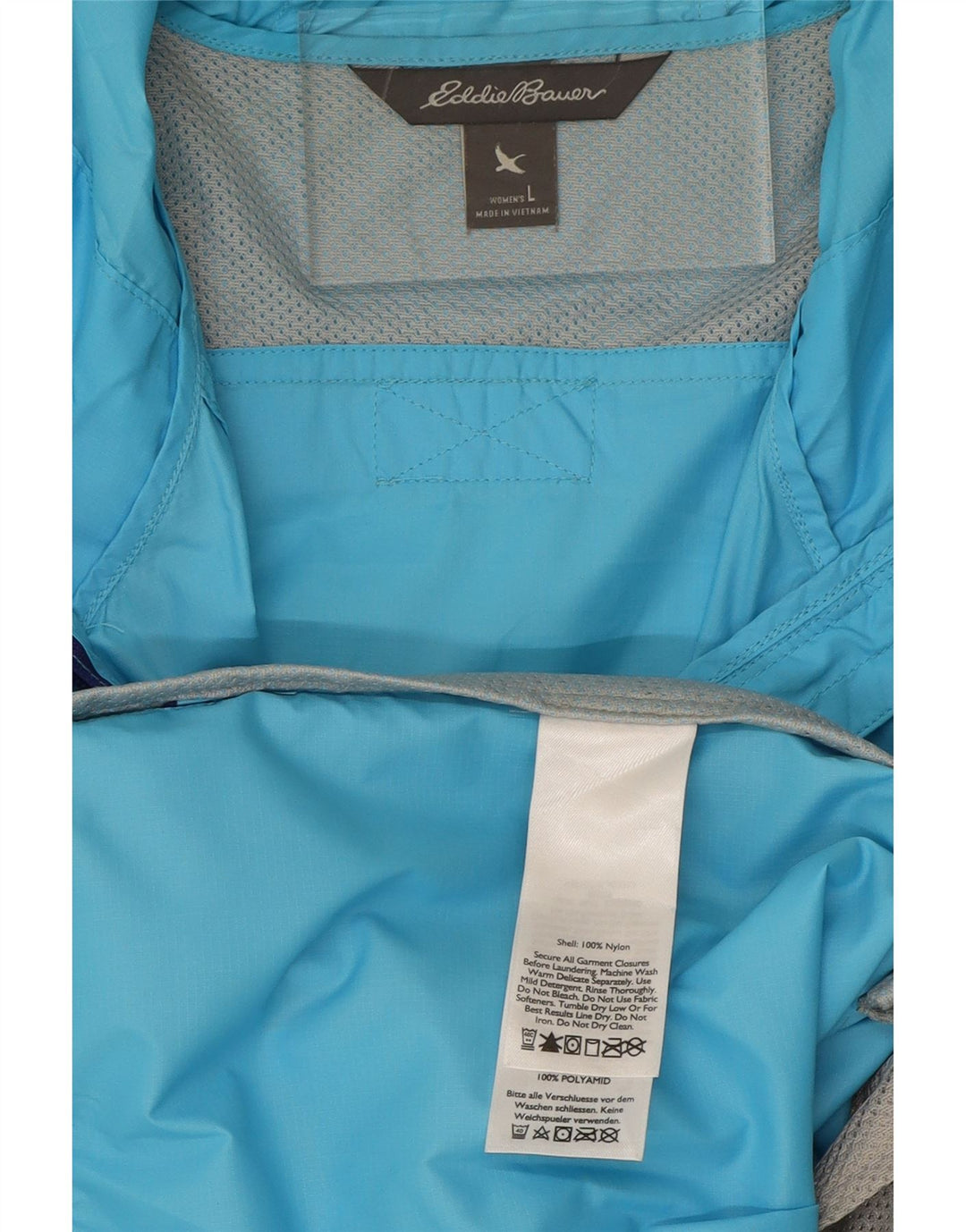 EDDIE BAUER Womens Hooded Rain Jacket UK 16 Large Blue Nylon Vintage Eddie Bauer and Second-Hand Eddie Bauer from Messina Hembry 