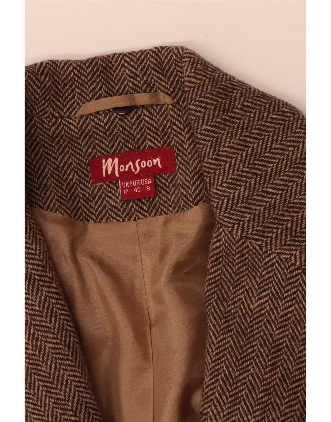 Monsoon Dame 2 Button Blazer Jacket UK 12 Medium Brun Sildebensuld