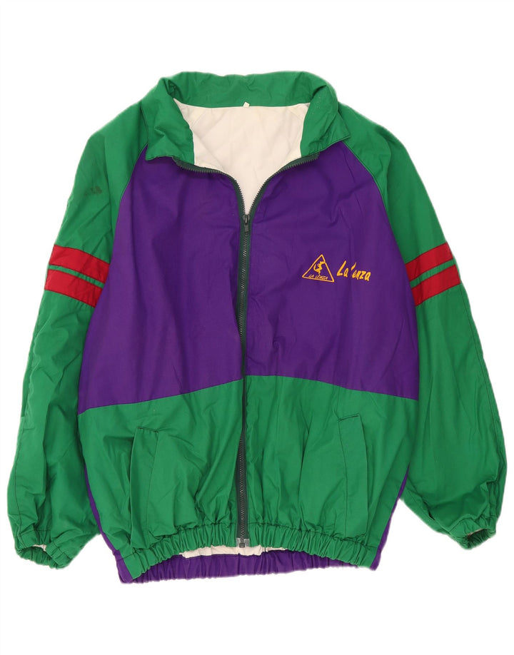 Vintage Herre vindtæt træningsdragt Topjakke IT 54 2XL Grøn Colourblock