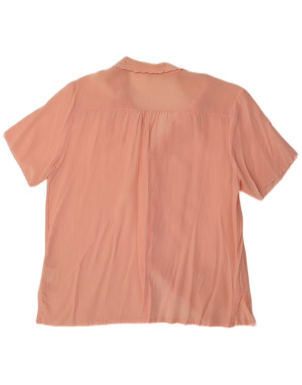 Vintage kvinders kortærmet skjortebluse UK 14 Medium Pink Silk