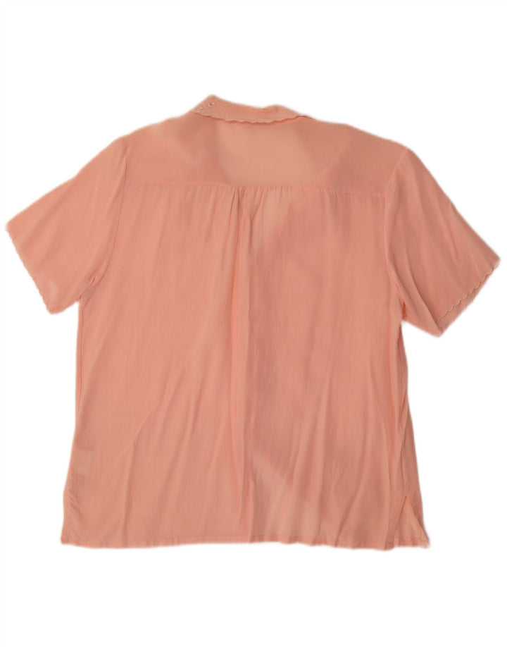 Vintage kvinders kortærmet skjortebluse UK 14 Medium Pink Silk
