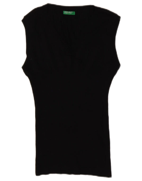 Benetton Dame Vest Tank Top UK 14 Stor Sort Uld