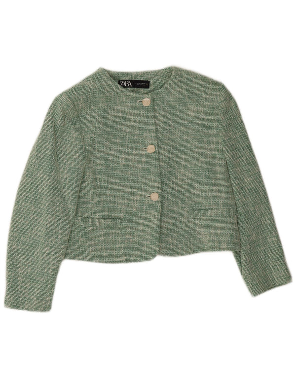 Zara Dame 3 Buttons Crop Blazer Jacket UK 14 Medium Green Acetate