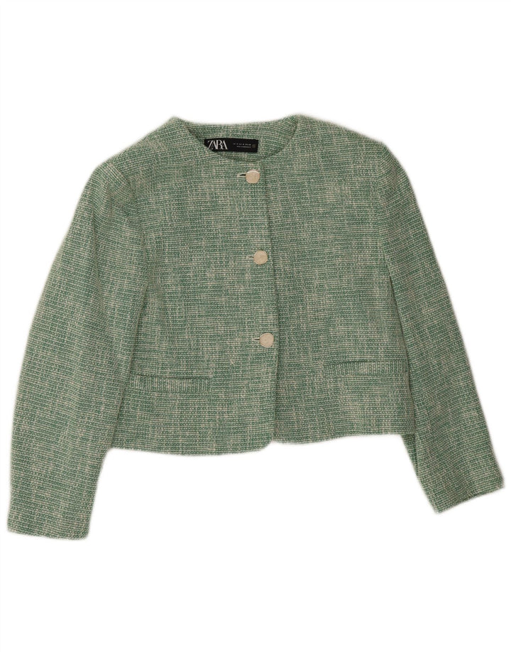 Zara Dame 3 Buttons Crop Blazer Jacket UK 14 Medium Green Acetate
