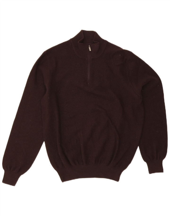 Massimo Dutti Herre Zip Neck Jumper Sweater Stor Brun Merino Uld