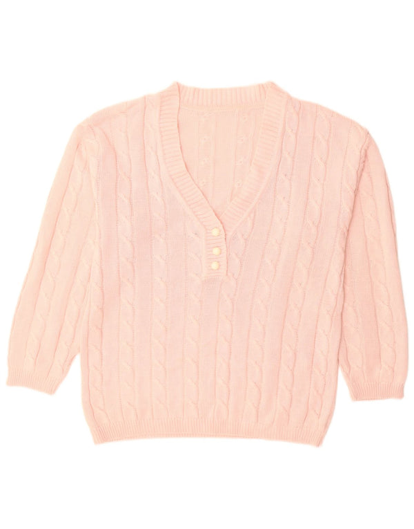 Vintage Dame V-hals sweater UK 16 Large Pink Bomuld