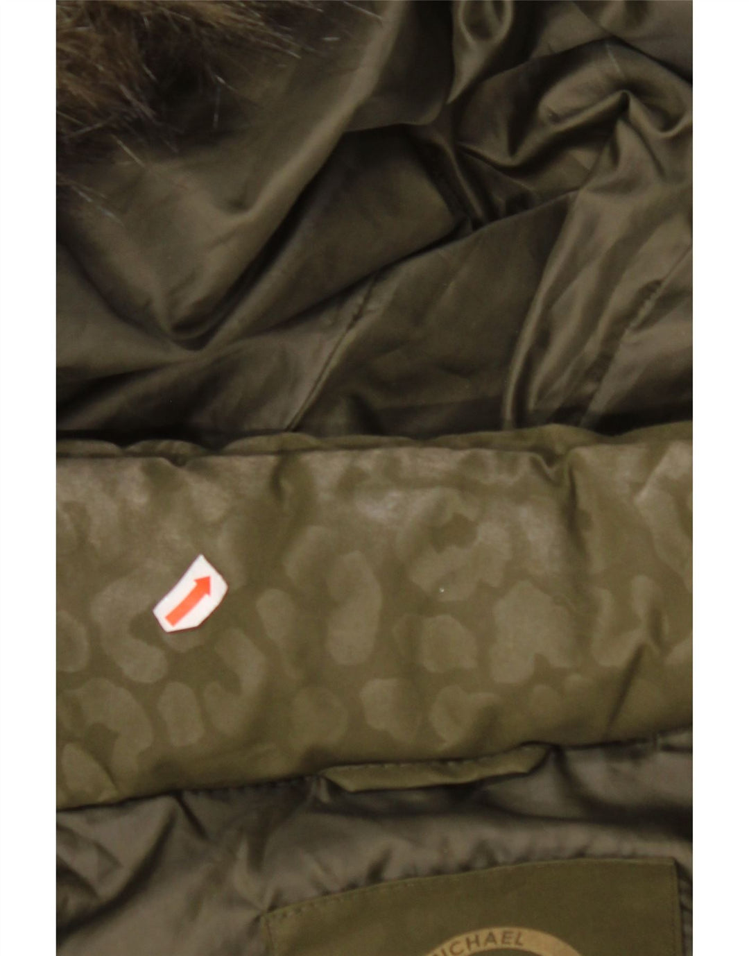 MICHAEL KORS Dame hætte polstret frakke UK 14 Medium Khaki Animal Print