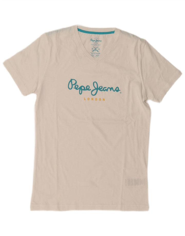 PEPE Jeans Herre grafisk T-shirt Top Medium Hvid Bomuld