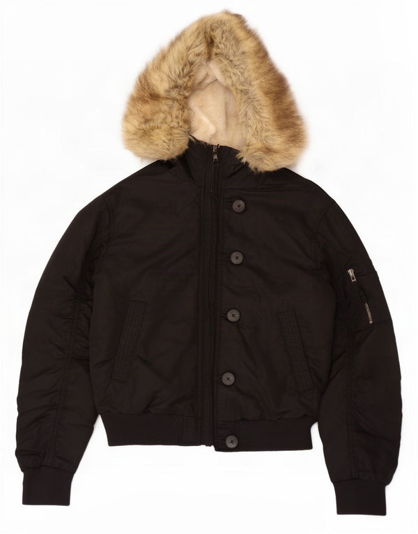 Jack Wills Dame Hætte Oversized Sherpa Jacket UK 6 XS Sort Polyester