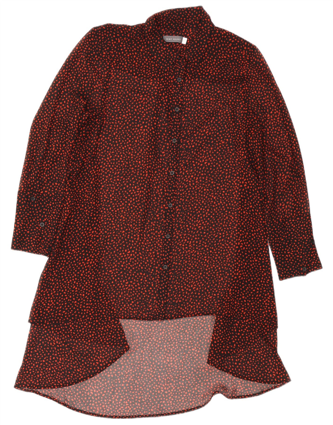 MINT VELVET Dame langærmet skjortekjole UK 12 Medium Black Spotted