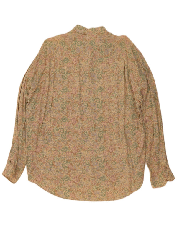 Vintage Mens Shirt XL Beige Floral Viscose