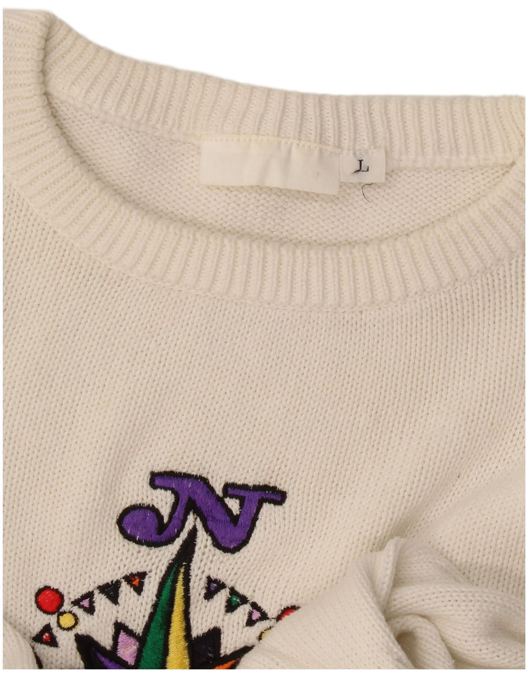 Vintage Kvinders Grafisk Oversized Crew Neck Jumper Sweater UK 16 Large White