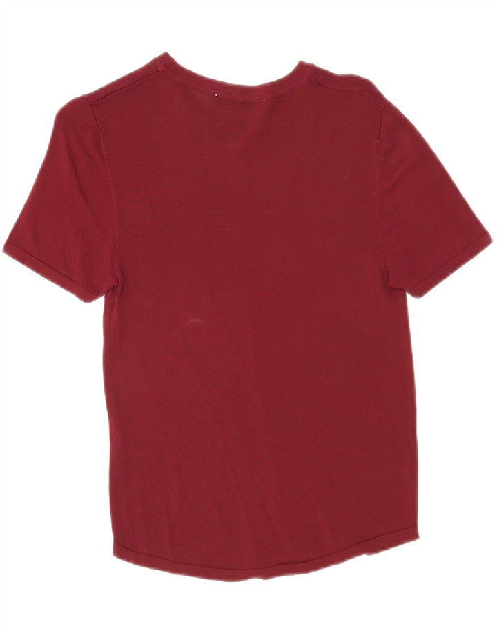 Zara T-Shirt Top UK 12 Medium Burgundy Viscose