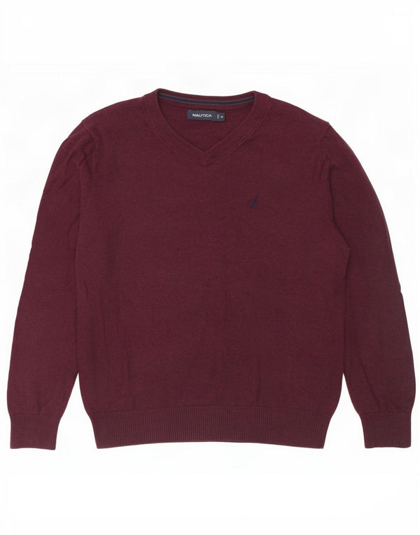 Nautica Dame Oversized V-hals sweater UK 14 Medium Bourgogne Bomuld