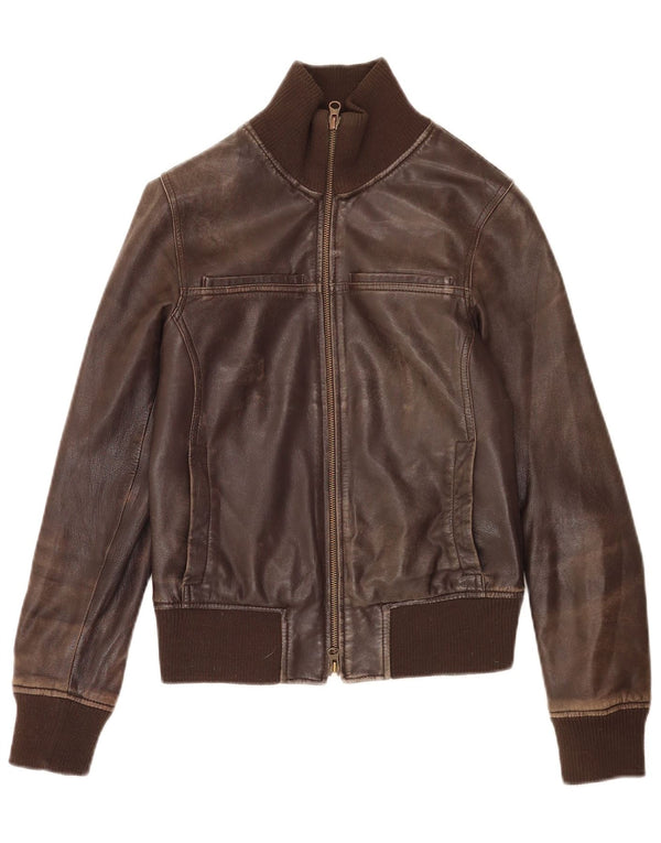 Sisley Womens Bomber Læderjakke UK 6 XS brunt læder