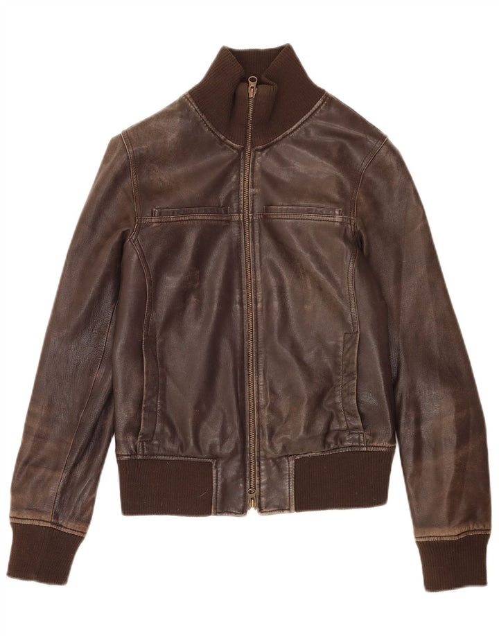 Sisley Womens Bomber Læderjakke UK 6 XS brunt læder