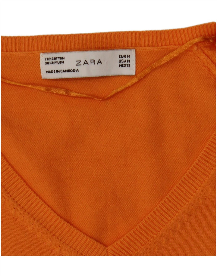 Zara Dame V-hals sweater UK 12 Medium Orange Bomuld