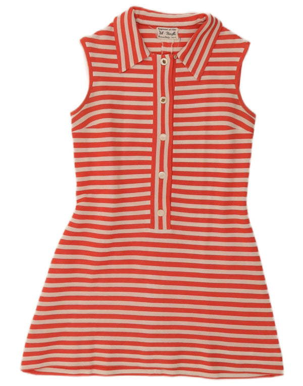 Vintage Womens Sleeveless Polo Dress UK 12 Medium Red Striped