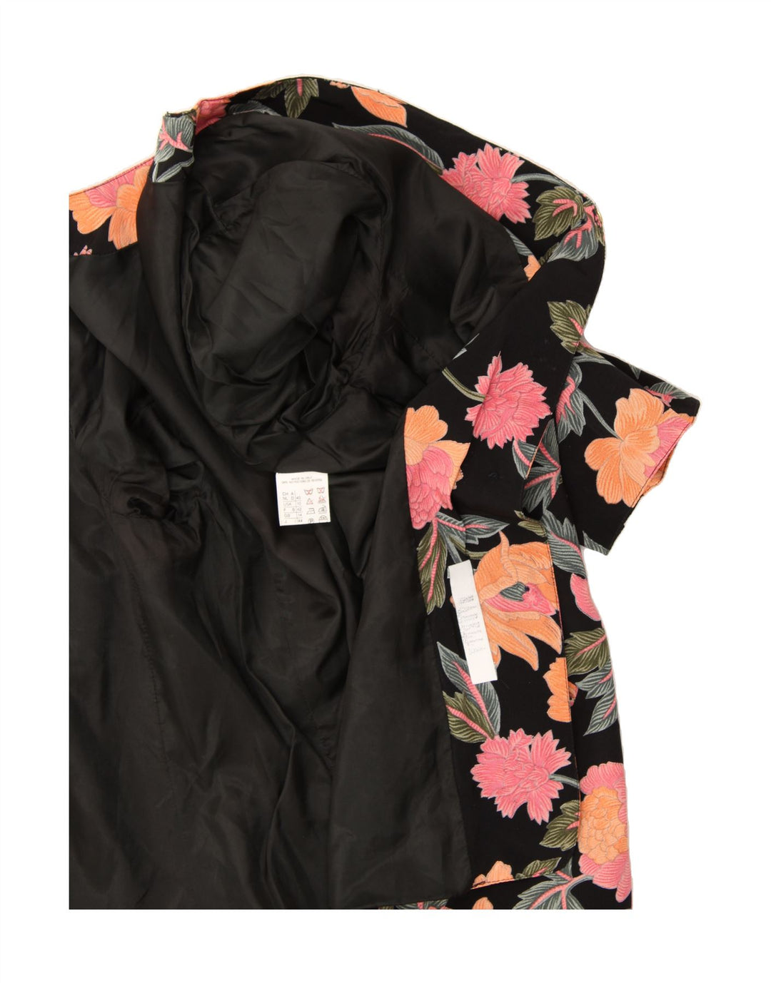 MARELLA Womens 4 Button Blazer Jacket UK 14 Large Black Floral Viscose Vintage Marella and Second-Hand Marella from Messina Hembry 
